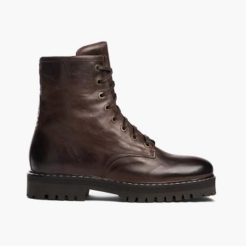 Thursday Combat Leather Women's Lace Up Boots Brown | AU177KOR