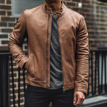 Thursday Racer Leather Men's Jackets Brown | AU332LIS