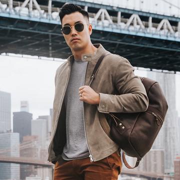 Thursday Racer Suede Men's Jackets Taupe | AU329CTV